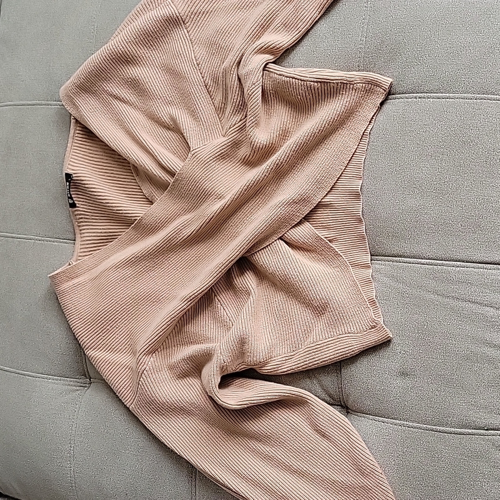 COPY - Long Sleeve Sweaters Cross Wrap Front Off Shoulder Asymmetric Hem